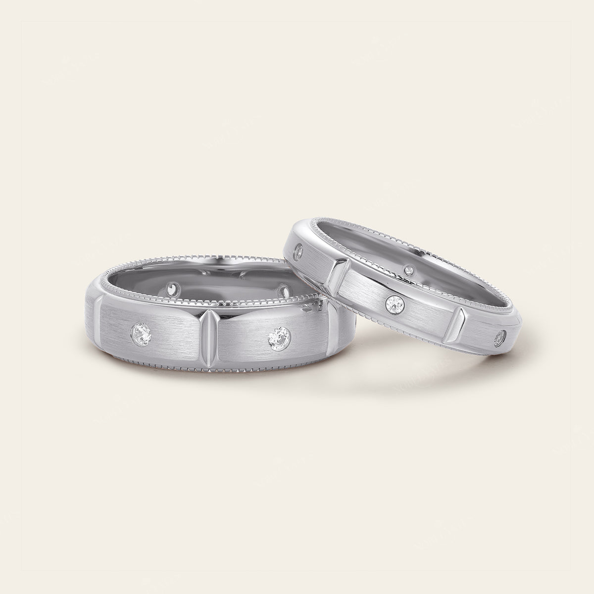 Art Deco Lab Diamond Milgrain Wedding Band Couples