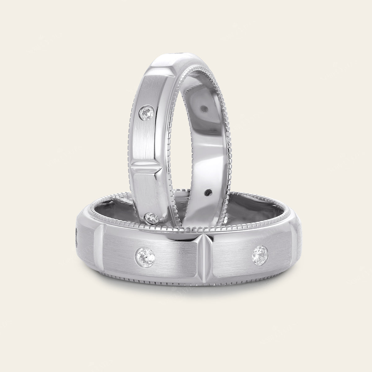 Art Deco Lab Diamond Milgrain Wedding Band Couples