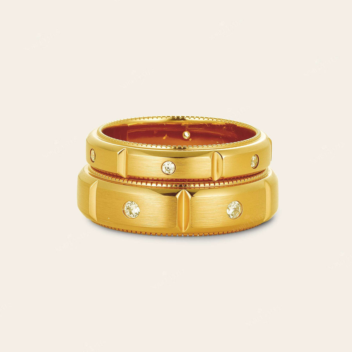 Art Deco Lab Diamond Milgrain Wedding Band Couples