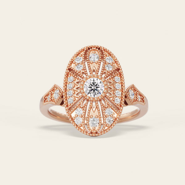Art Deco Round Lab Diamond Engagement Ring