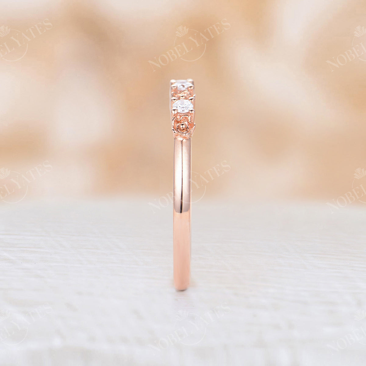 Natural Inspired Diamond Rose Gold Floral Wedding Band