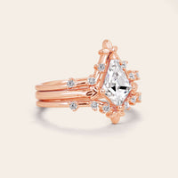 Half Rose Cut Kite Moissanite Art Deco Engagement Ring Sets 3pcs-Nobel Yates