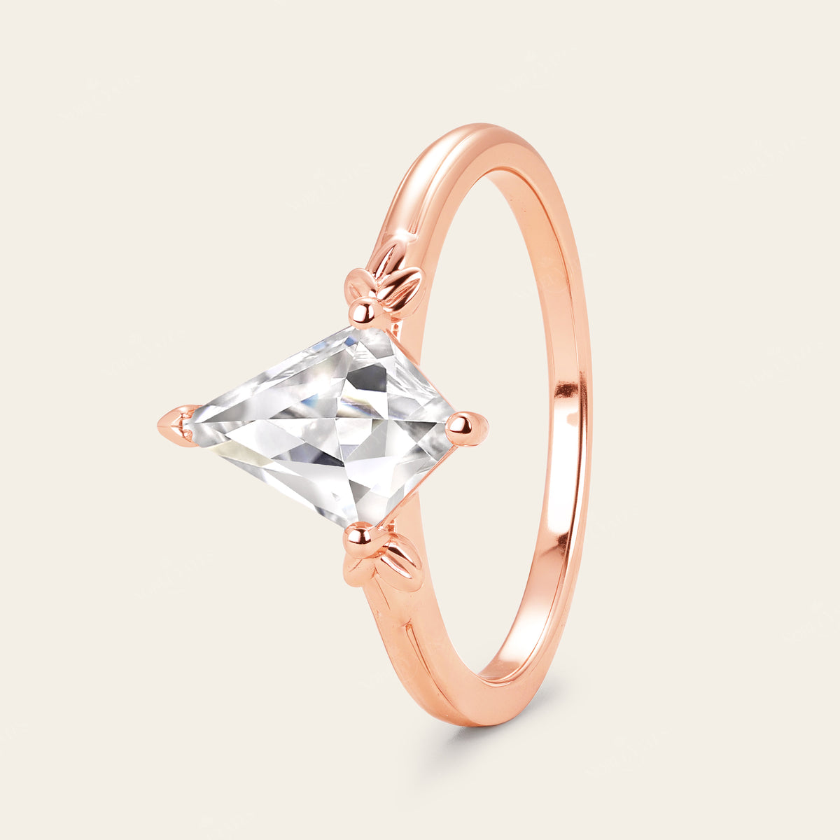 Half Rose Cut Kite Moissanite Art Deco Engagement Ring Sets 3pcs-Nobel Yates