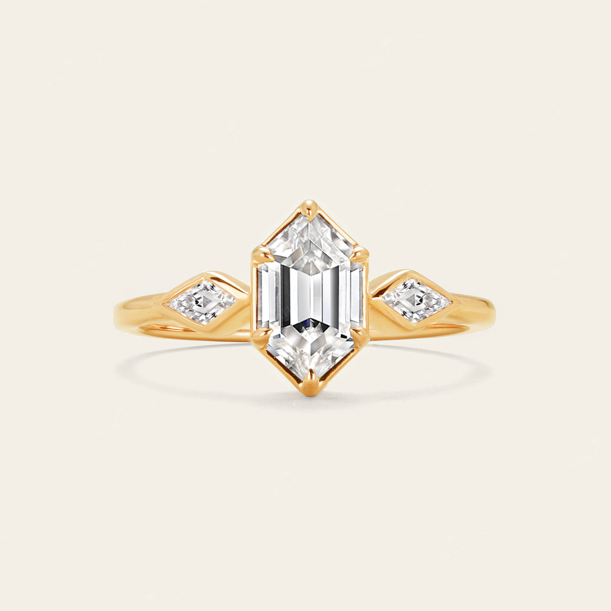 Hexagon & Kite Cut Moissanite Three Stone Art Deco Engagement Ring-Nobel Yates