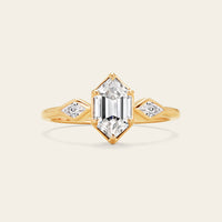 Hexagon & Kite Cut Moissanite Three Stone Art Deco Engagement Ring-Nobel Yates
