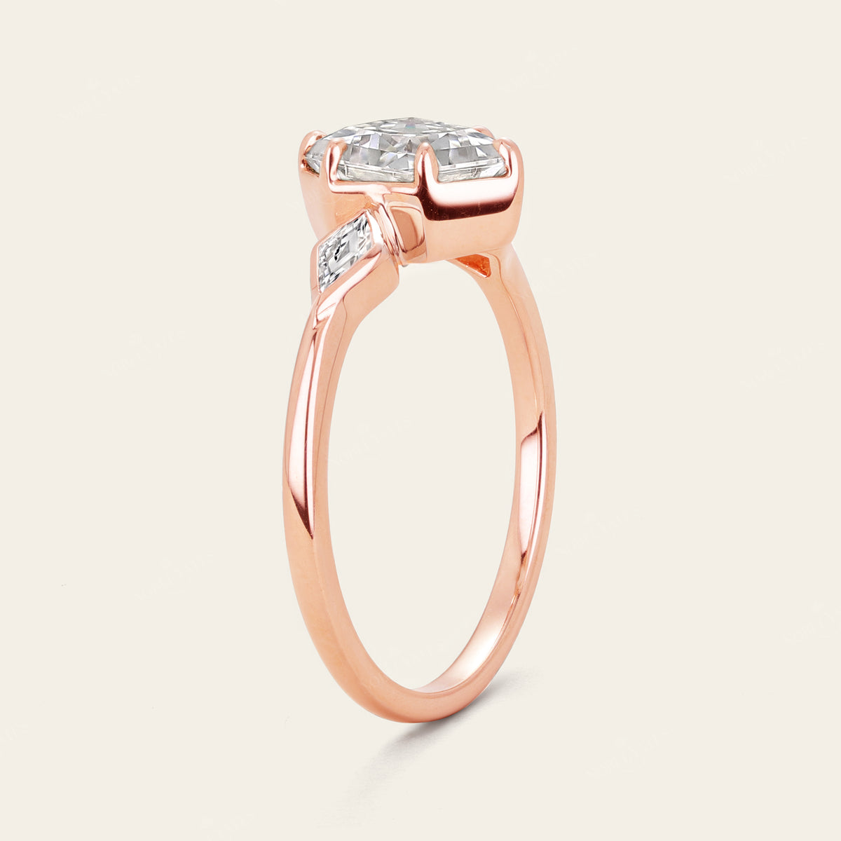 Hexagon & Kite Cut Moissanite Three Stone Art Deco Engagement Ring-Nobel Yates