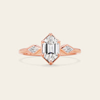 Hexagon & Kite Cut Moissanite Three Stone Art Deco Engagement Ring-Nobel Yates