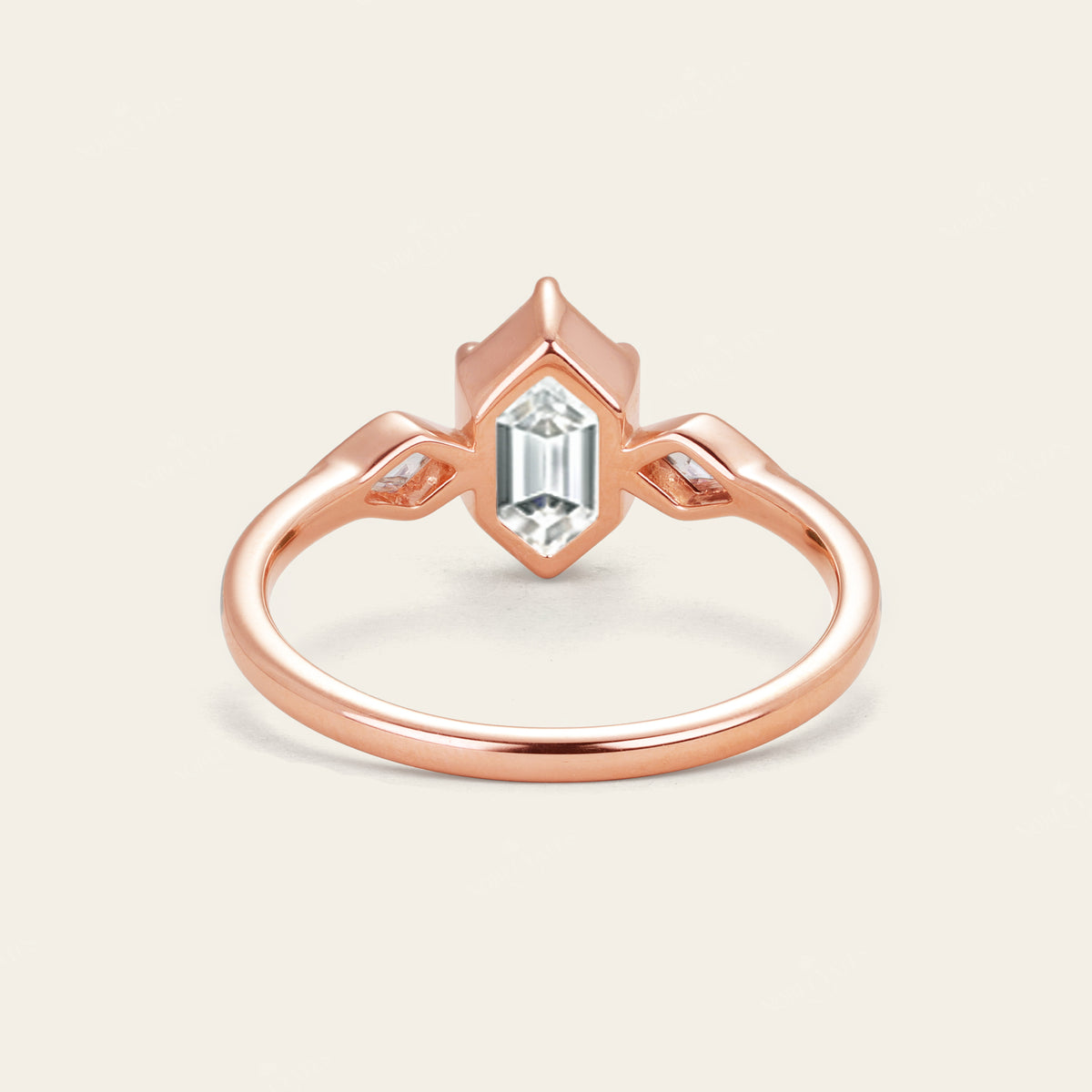Hexagon & Kite Cut Moissanite Three Stone Art Deco Engagement Ring-Nobel Yates