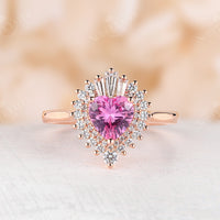 Heart Shape Pink Sapphire Art Deco Engagement Ring Rose Gold
