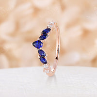 Pear Shape Lab Sapphire Rose Gold Curved Wedding Band