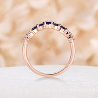 Pear Shape Lab Sapphire Rose Gold Curved Wedding Band