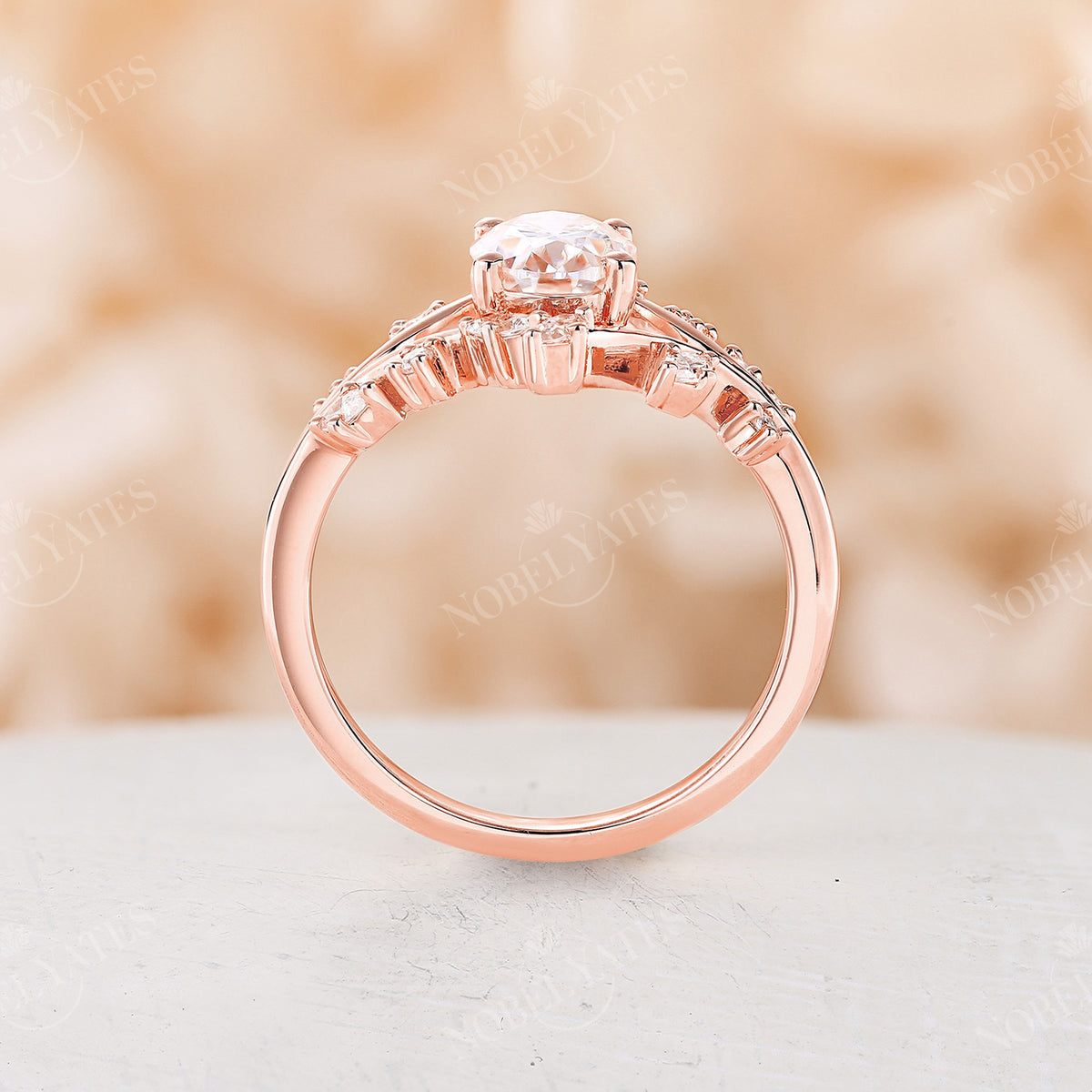 Oval Moissanite Nature inspired Engagement Ring Rose Gold