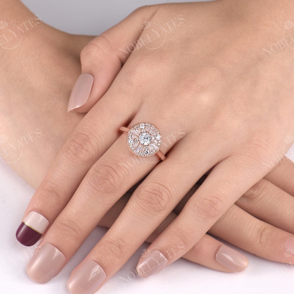 Round Brilliant Cut Lab Diamond Mosaic Art Deco Ring