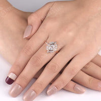 Bezel Oval Moissanite Unique Halo Engagement Ring Rose Gold