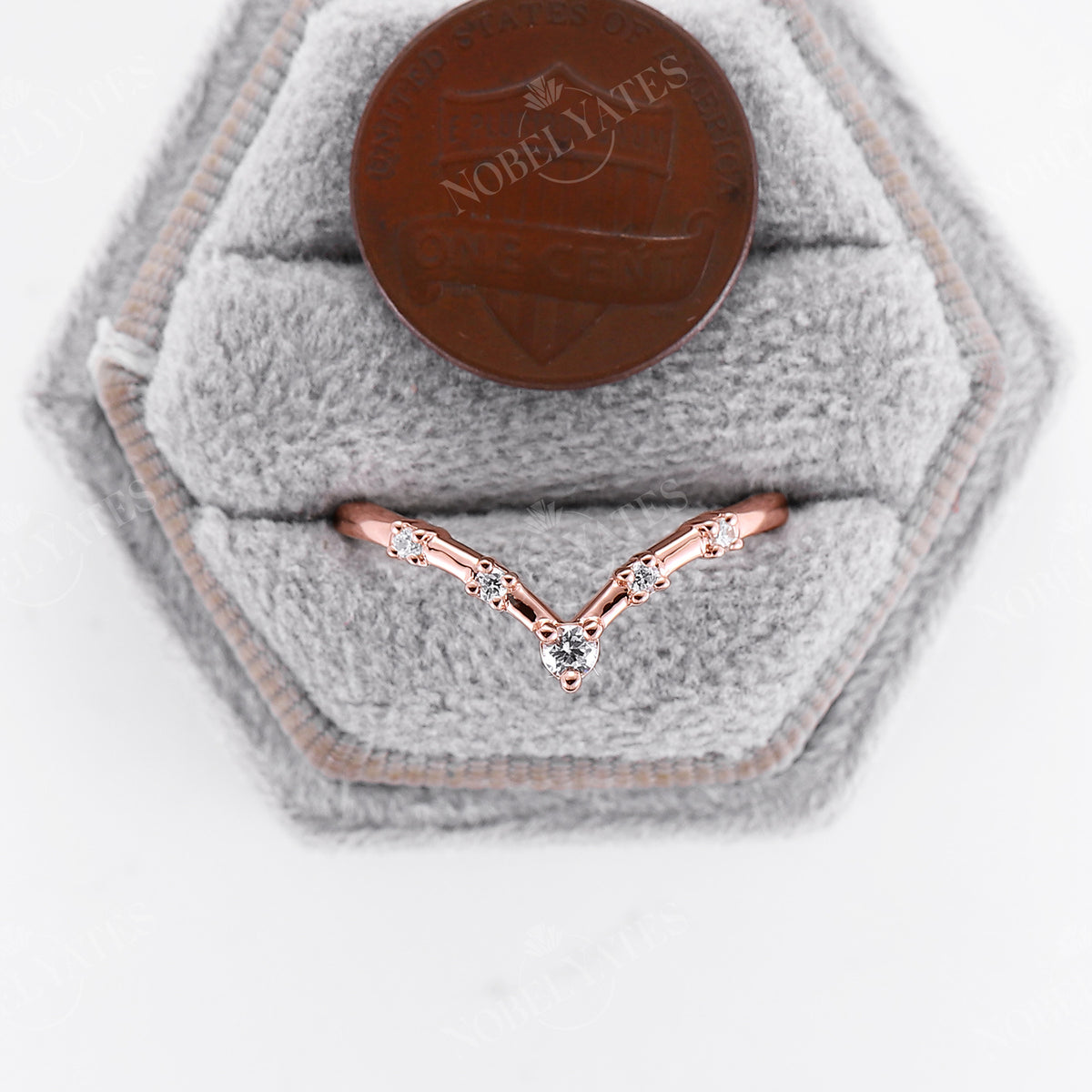 Minimalist Chevron Curved Diamond Matching Band Rose Gold