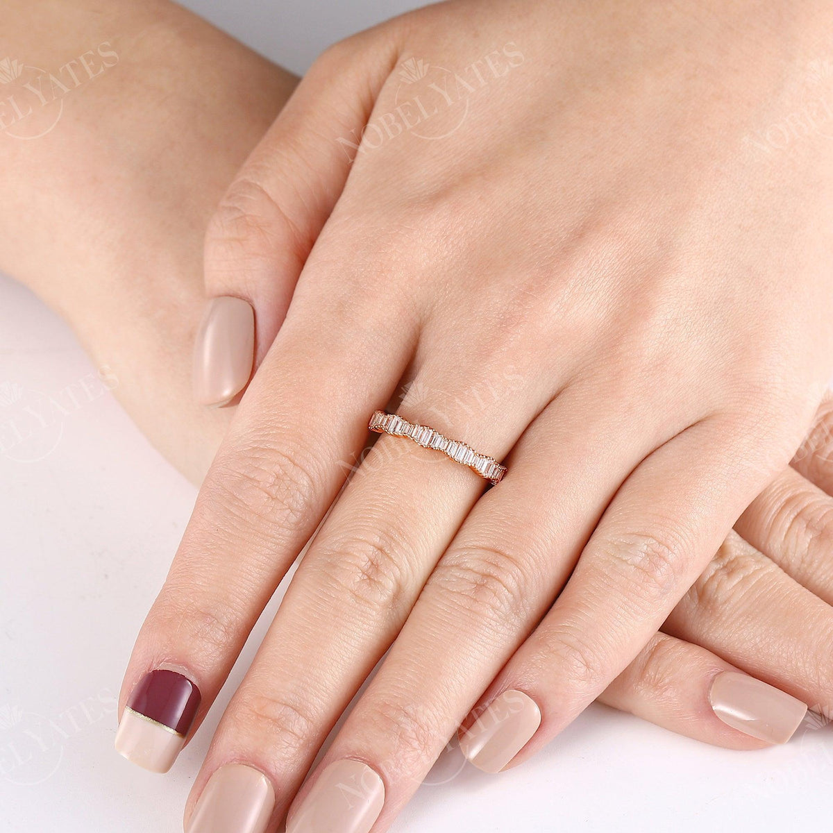 Art deco Baguette Diamond Straight Wedding Band Rose Gold