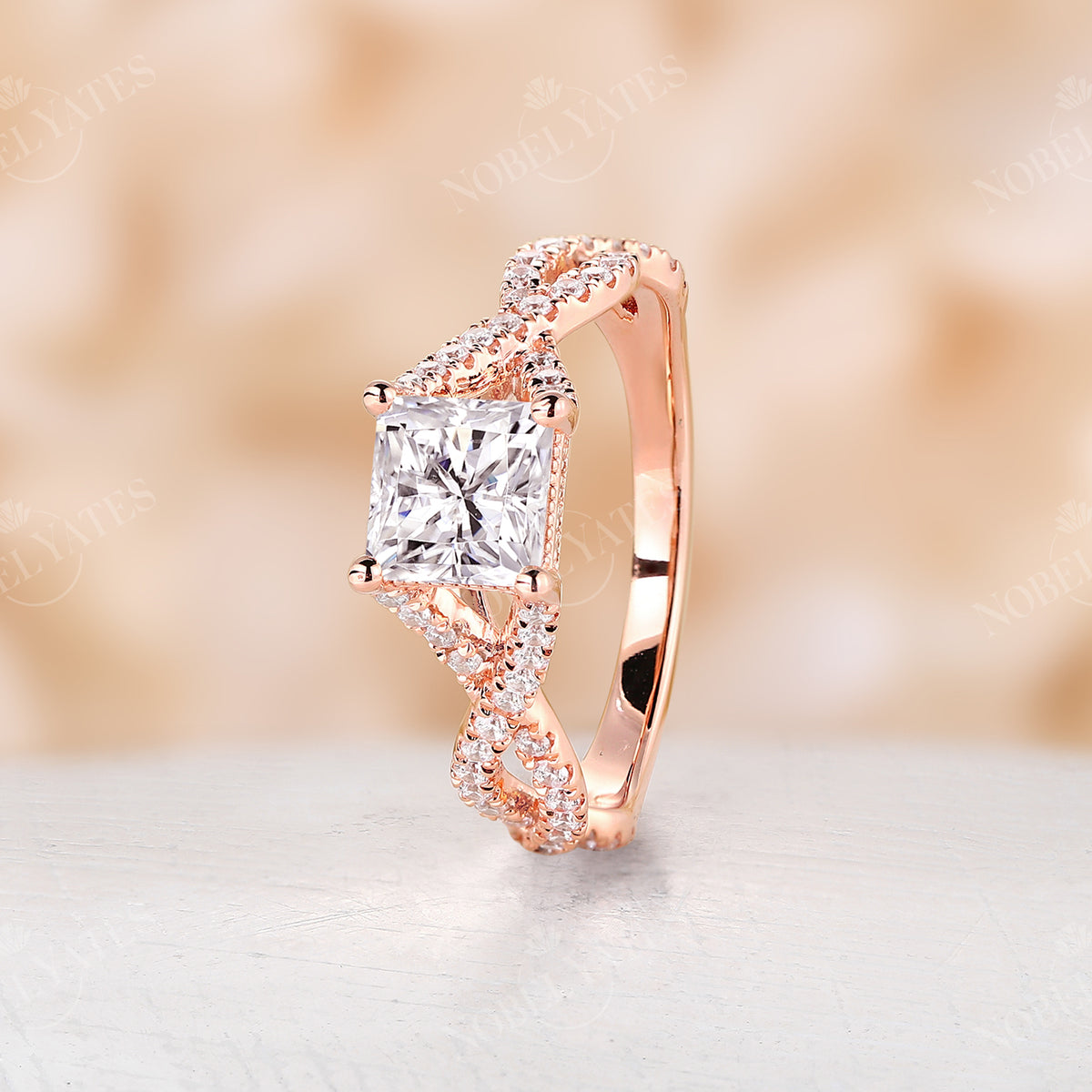 Twist Pave Rose Gold Princess Moissanite Engagement Ring