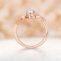 Nature Inspired Oval Lab Opal Branch Leaf Engagement Ring Rose Gold
