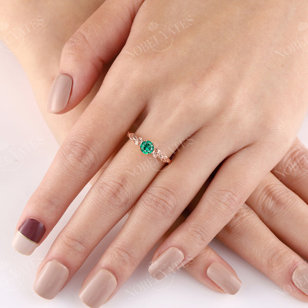 Lab Emerald Floral Engagement Ring Solitaire Natured Inspired