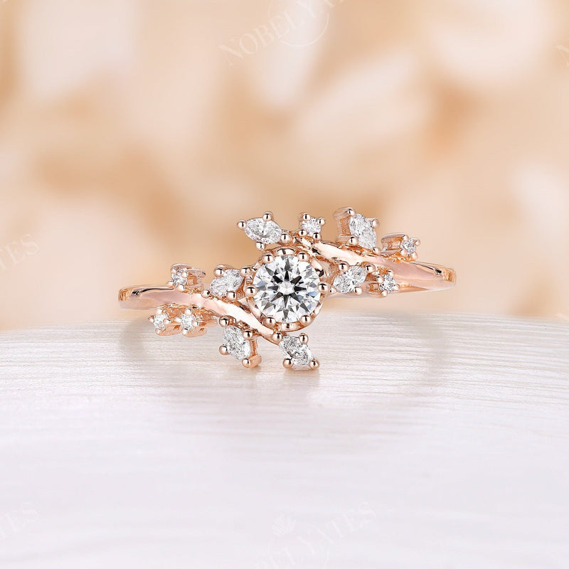 Oval Moissanite Engagement Ring Vintage Unique Cluster Rose Gold Engagement  Ring Women Marquise Diamond Wedding Bridal Art Deco Anniversary 
