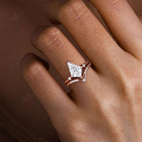 Kite Cut Moissanite Art Deco Bridal Sets Engagement Ring 2pcs-Nobel Yates