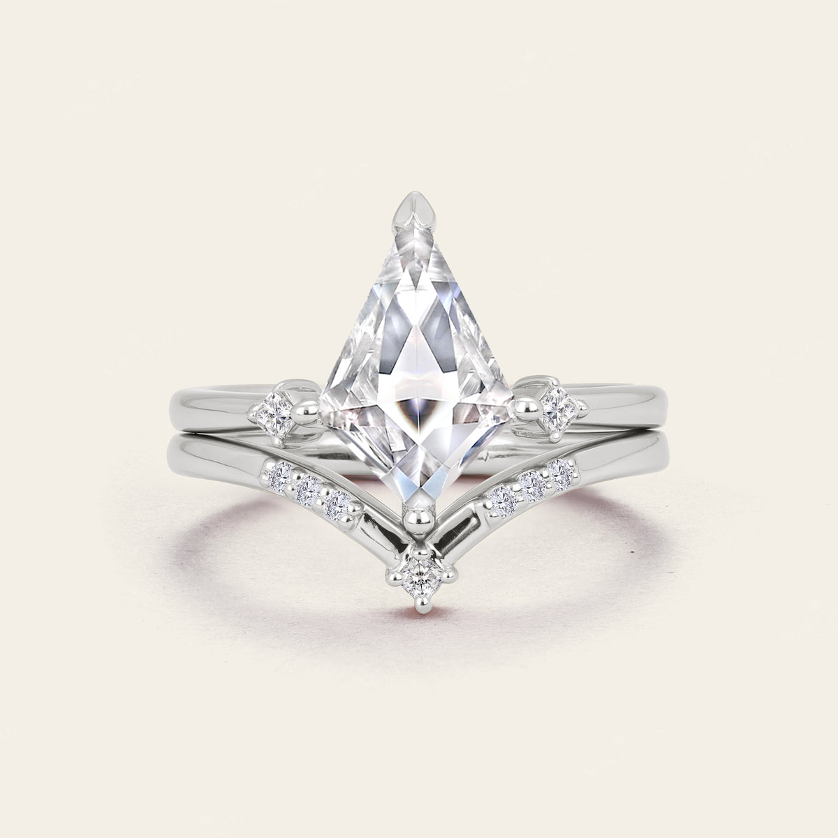 Kite Cut Moissanite Art Deco Bridal Sets Engagement Ring 2pcs-Nobel Yates