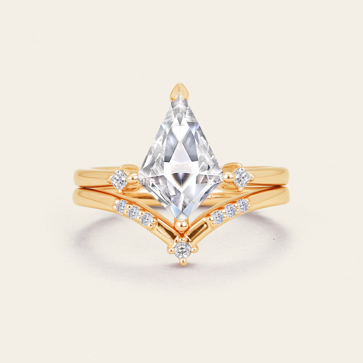 Kite Cut Moissanite Art Deco Bridal Sets Engagement Ring 2pcs-Nobel Yates