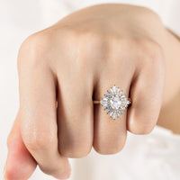 Art Deco Oval Moissanite Starburst Halo Engagement Ring