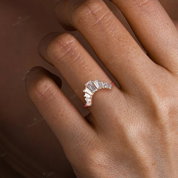 Baguette Diamond Curved Wedding Band Rose Gold