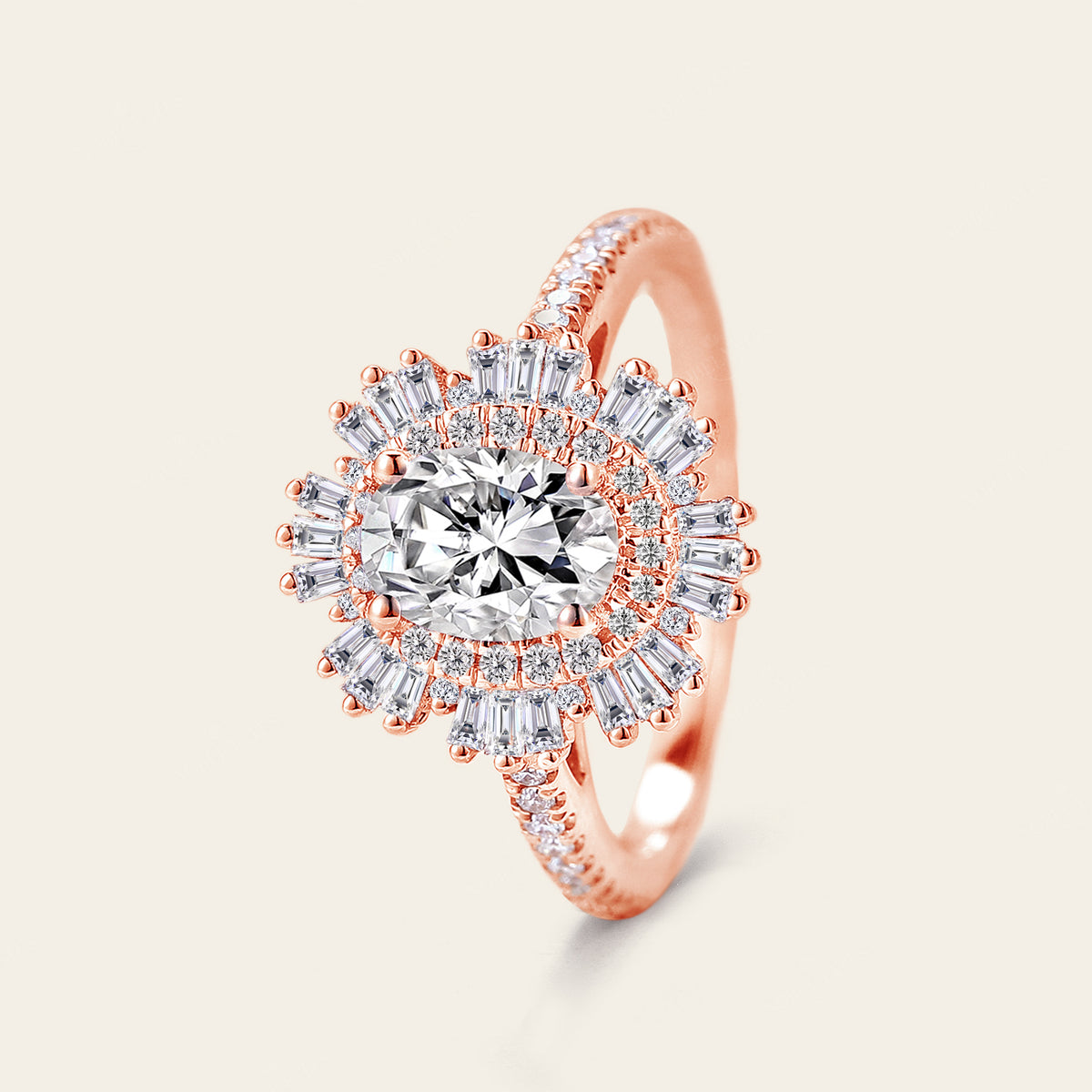 Art Deco Oval cut Moissanite Bridal Sets Rose Gold