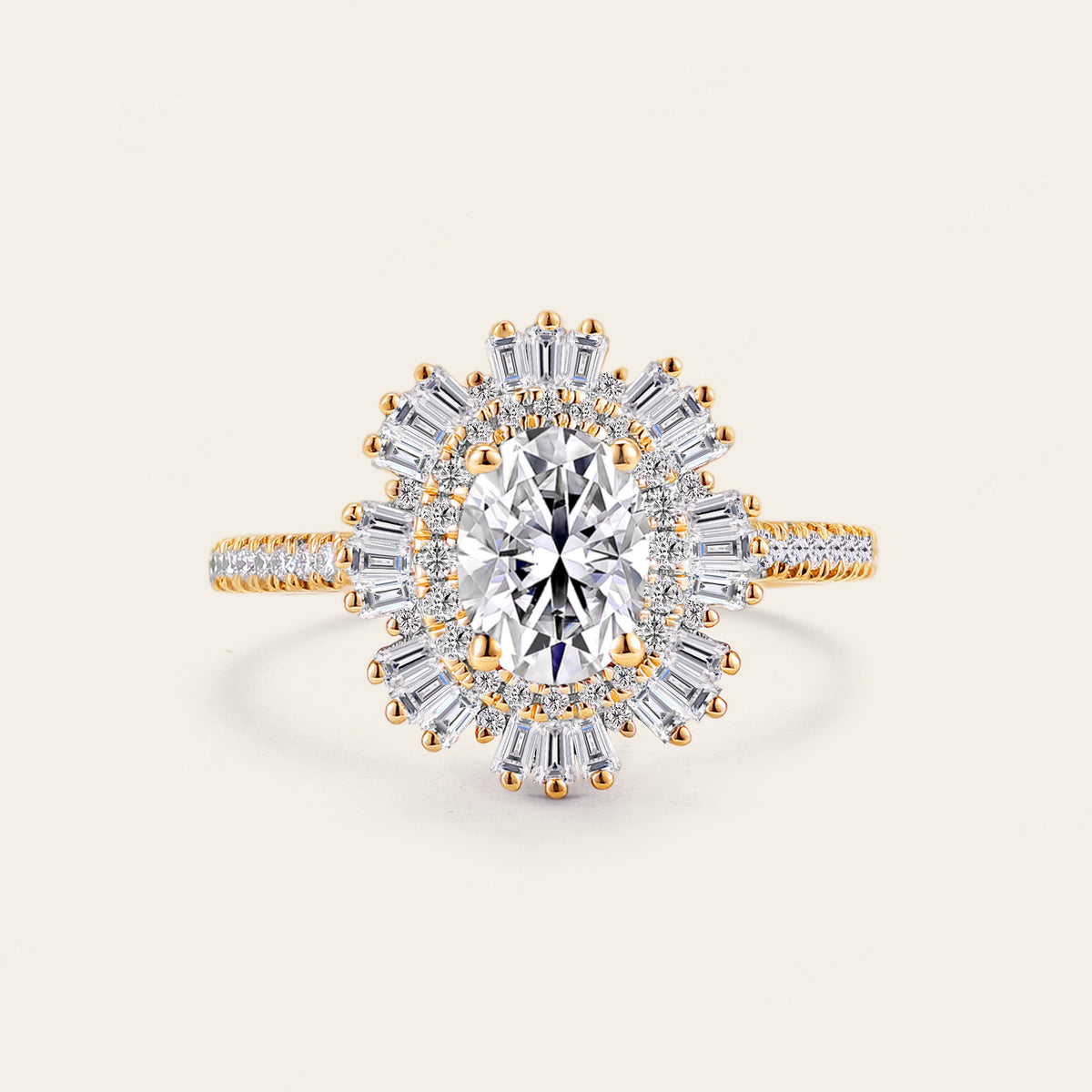 Art Deco Oval cut Moissanite Bridal Sets Rose Gold