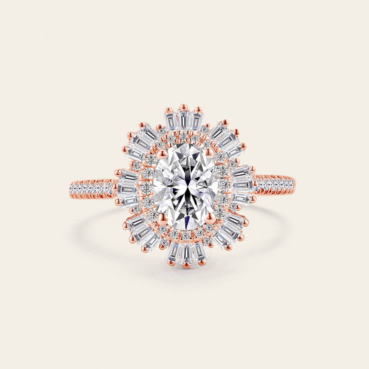 Art Deco Oval cut Moissanite Bridal Sets Rose Gold