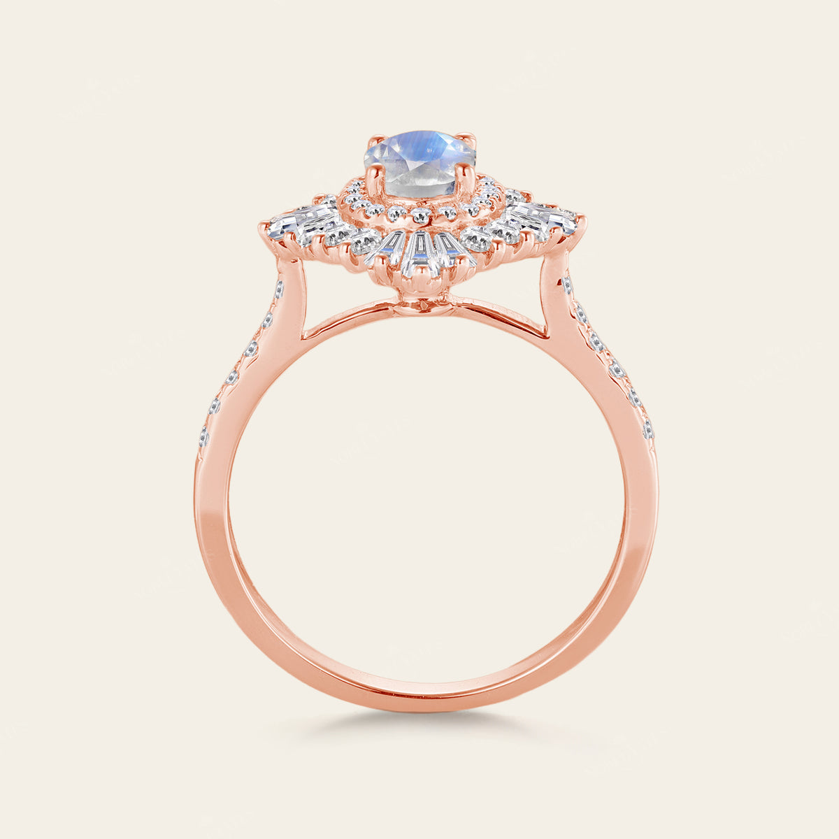 Art deco Oval Moonstone Engagement Ring Rose Gold
