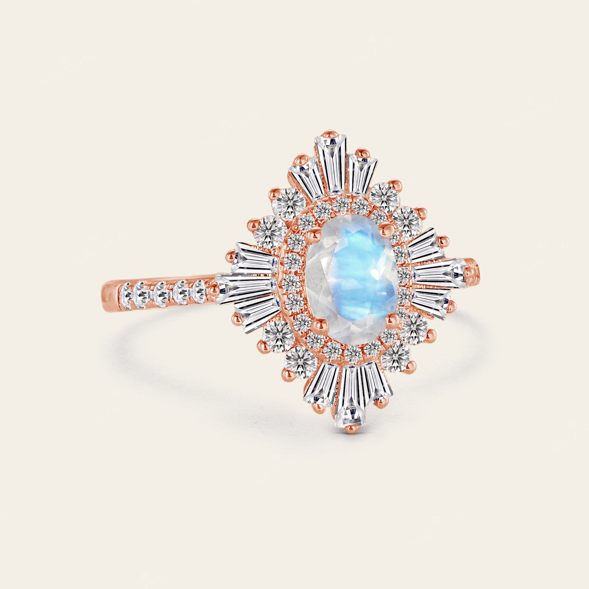 Art deco Oval Moonstone Engagement Ring Rose Gold