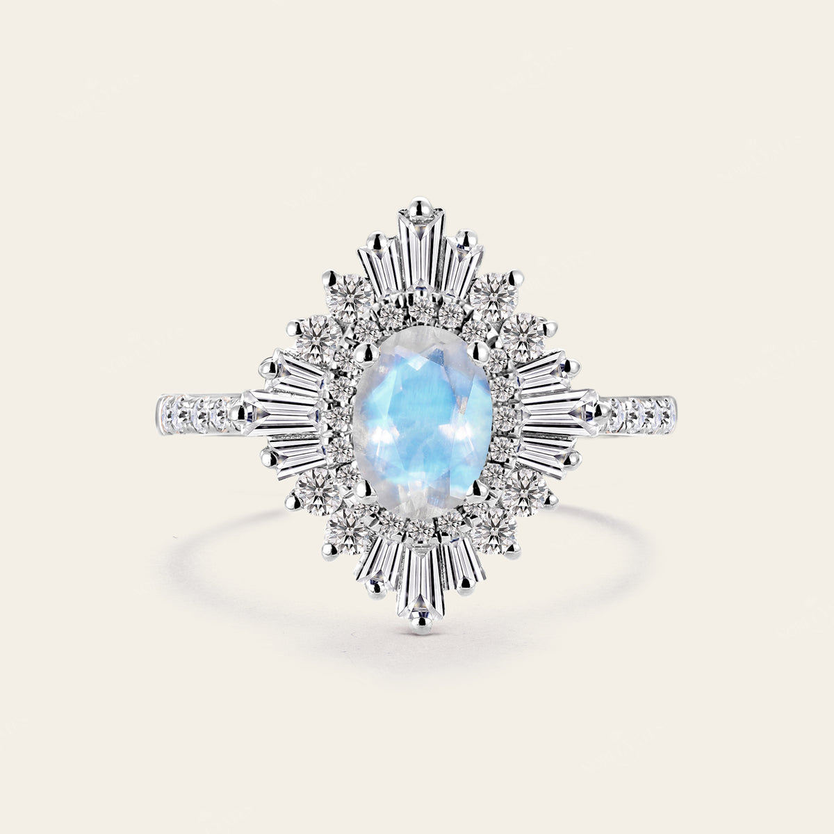Art deco Oval Moonstone Engagement Ring Rose Gold