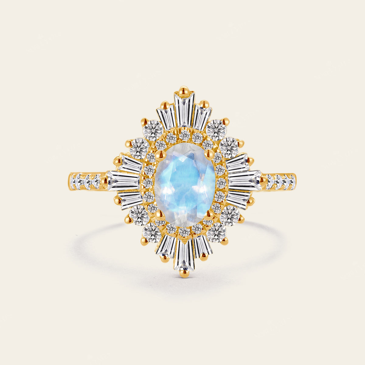 Art deco Oval Moonstone Engagement Ring Rose Gold