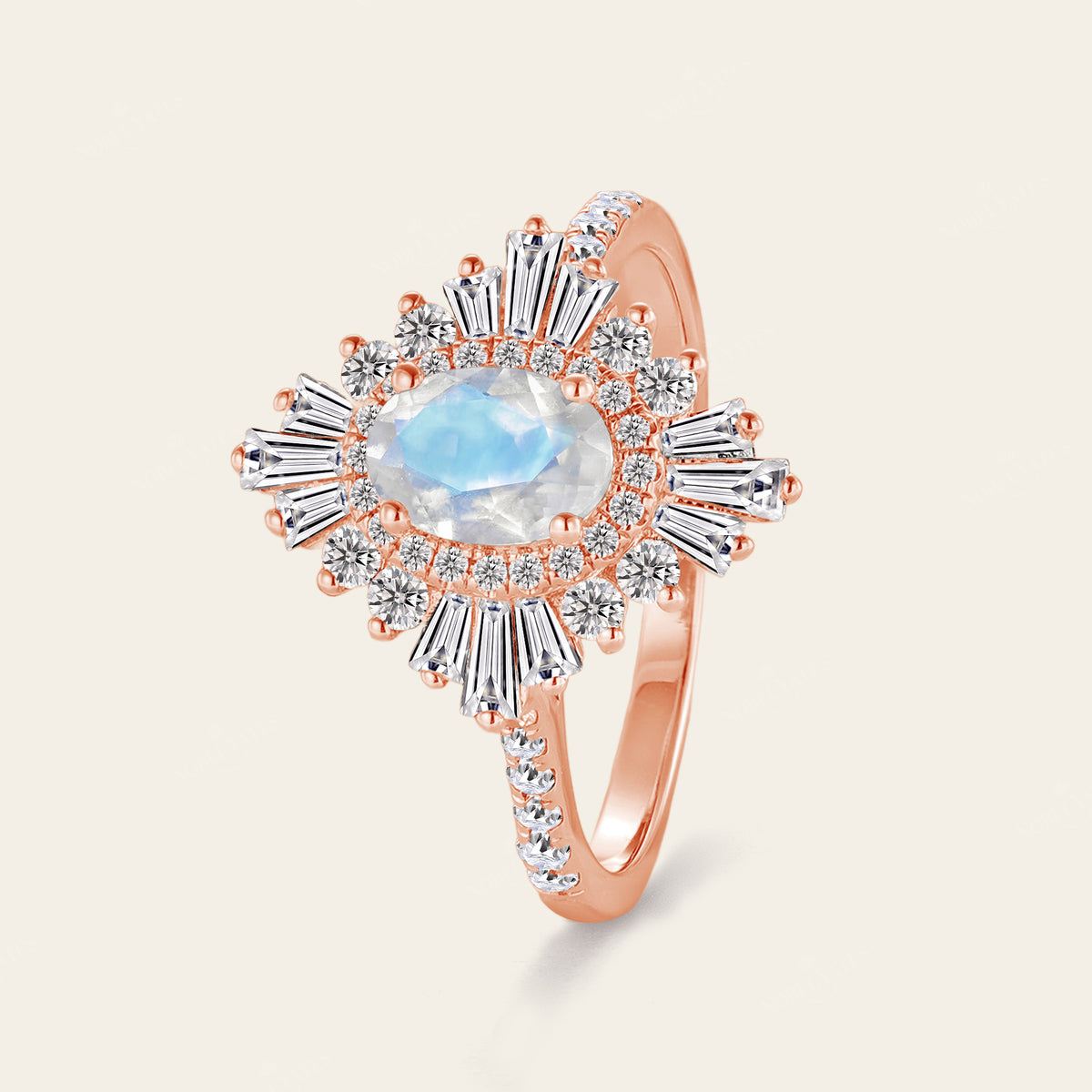 Art deco Oval Moonstone Engagement Ring Rose Gold
