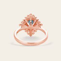 Oval Teal Sapphire Uniuqe Art Deco Baguette Halo Engagement Ring Pave Band