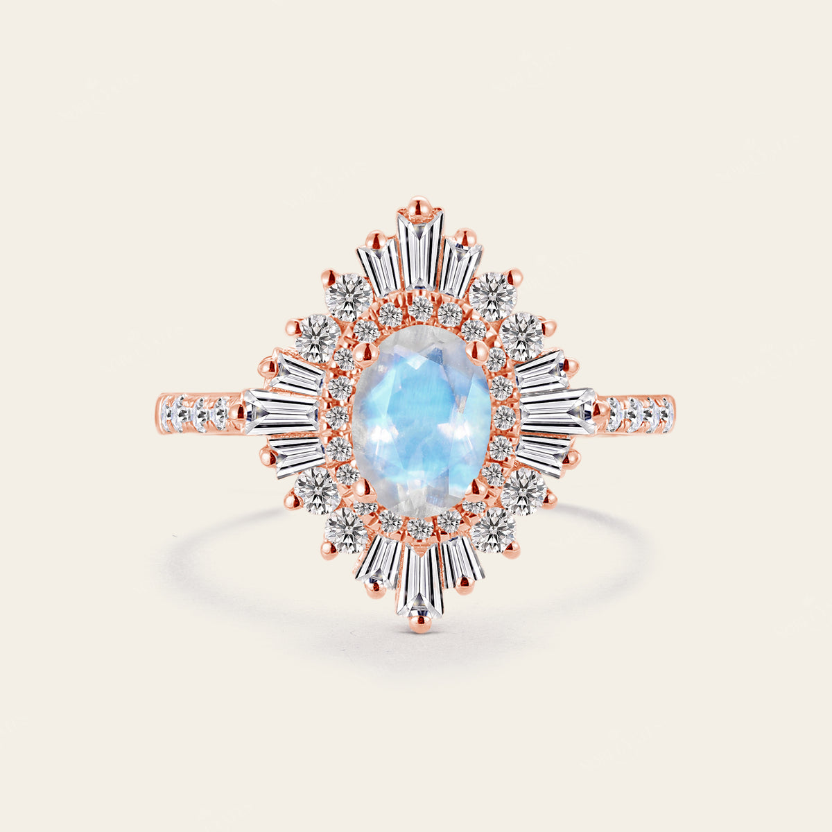 Art deco Oval Moonstone Engagement Ring Rose Gold
