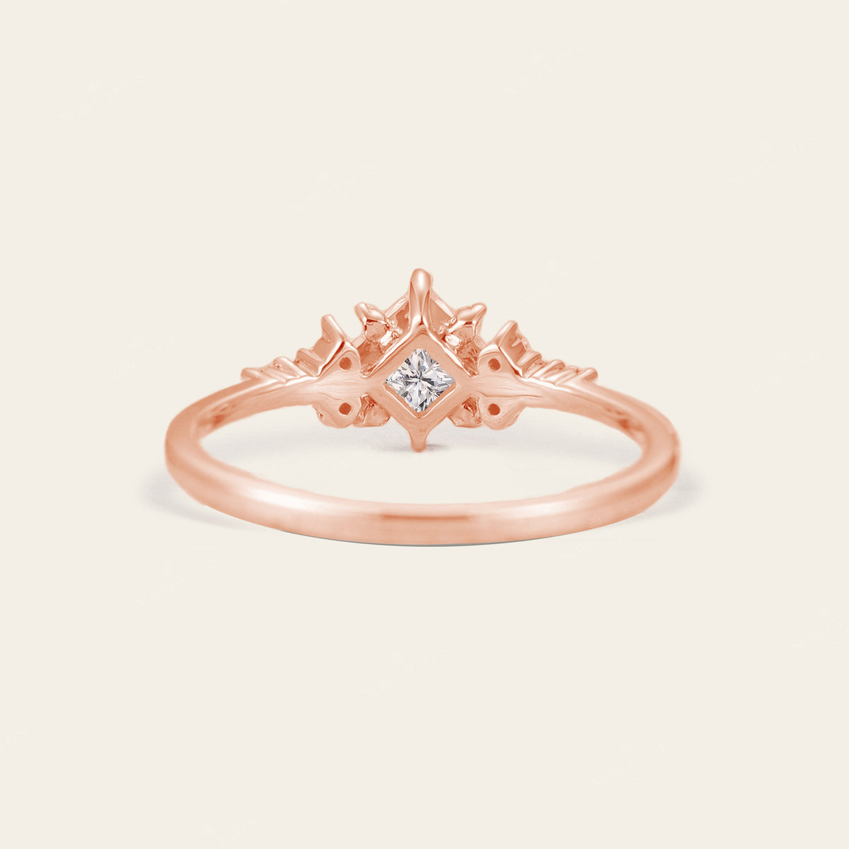 Princess cut Moissanite Cluster Diamond Engagement Ring Rose Gold