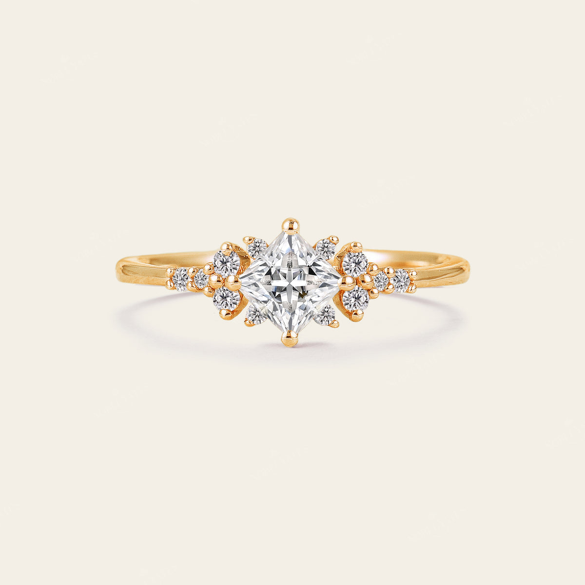 Princess cut Moissanite Cluster Diamond Engagement Ring Rose Gold