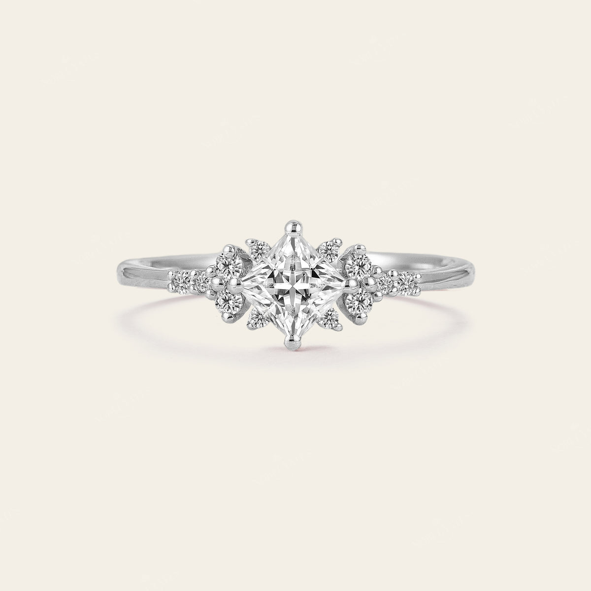 Princess cut Moissanite Cluster Diamond Engagement Ring Rose Gold