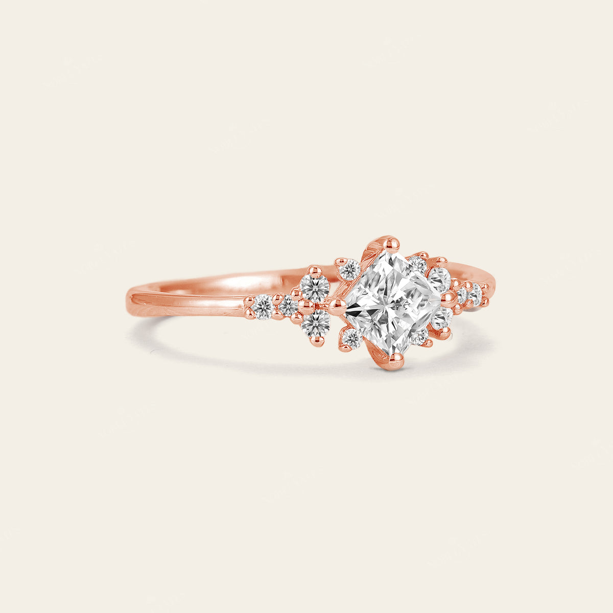 Princess cut Moissanite Cluster Diamond Engagement Ring Rose Gold