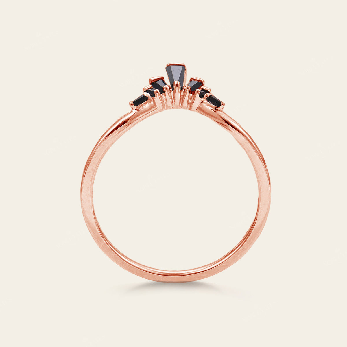 Art Deco Baguette Black Onyx Curved Wedding Band Rose Gold