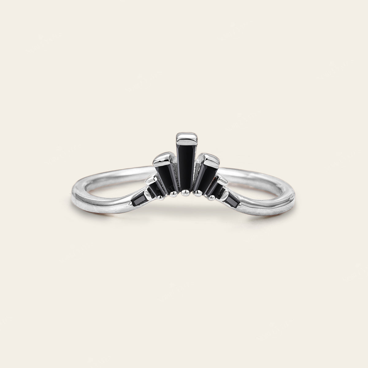 Art Deco Baguette Black Onyx Curved Wedding Band Rose Gold