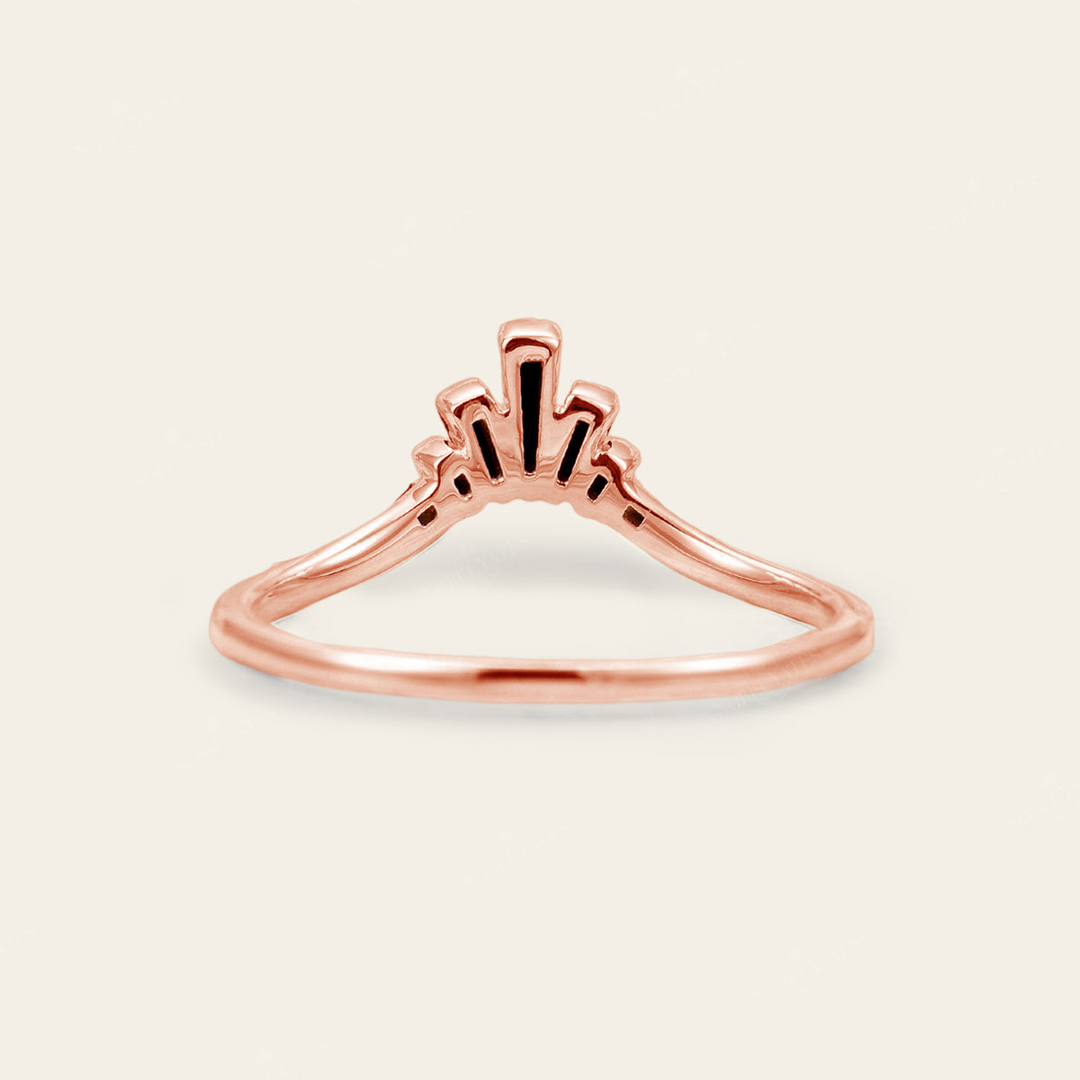 Art Deco Baguette Black Onyx Curved Wedding Band Rose Gold