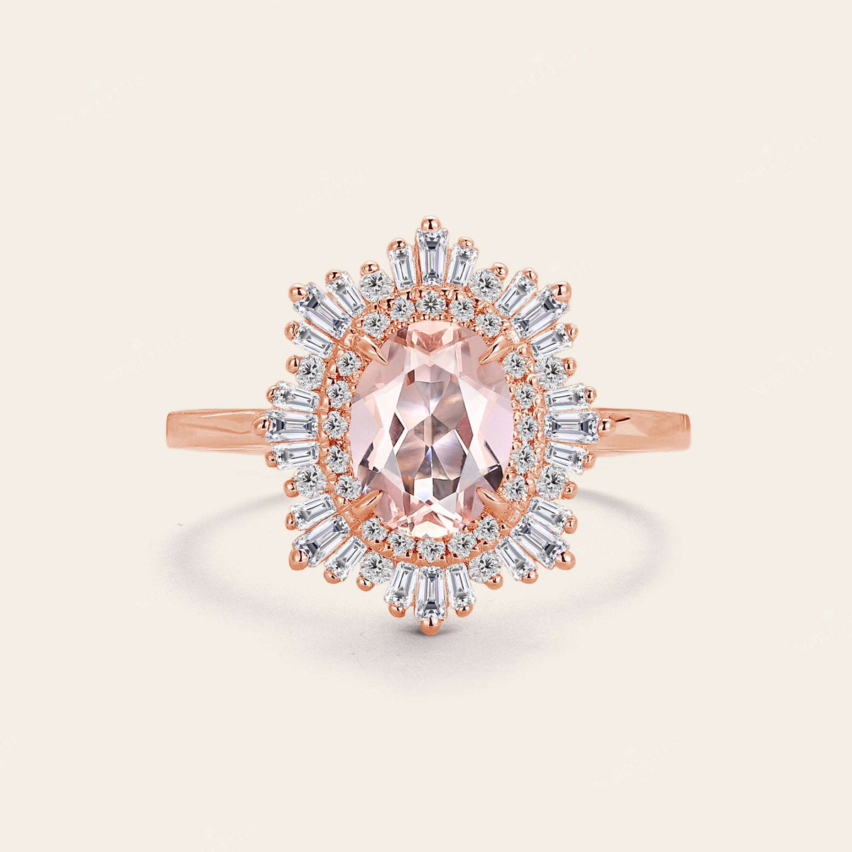 Art deco Oval Pink Morganite Starburst Engagement Ring-Nobel Yates