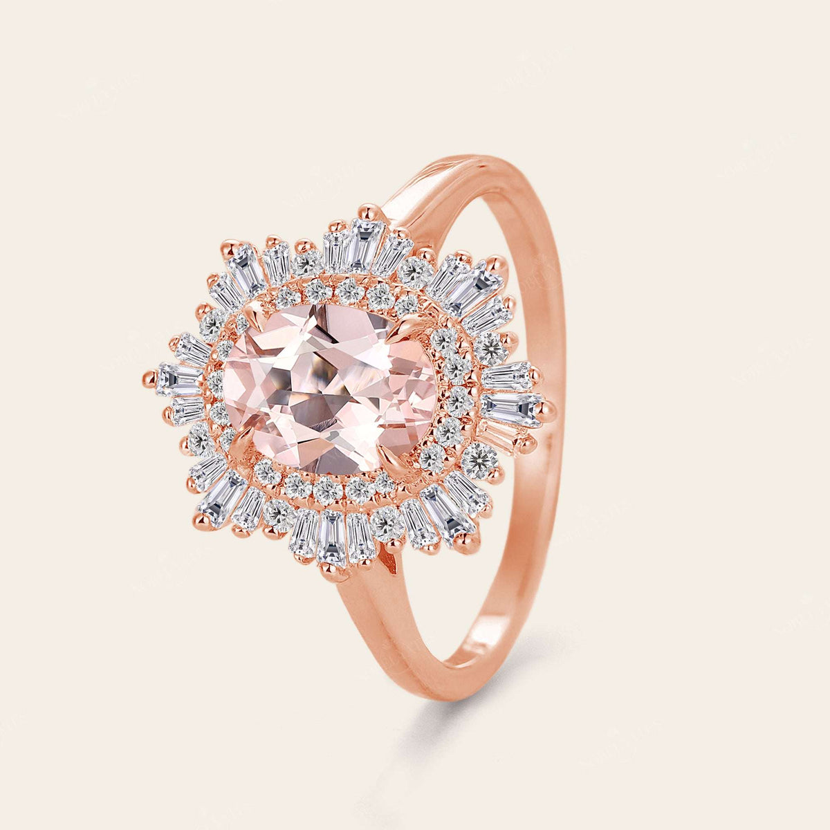 Art deco Oval Pink Morganite Starburst Engagement Ring-Nobel Yates