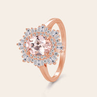 Art deco Oval Pink Morganite Starburst Engagement Ring-Nobel Yates