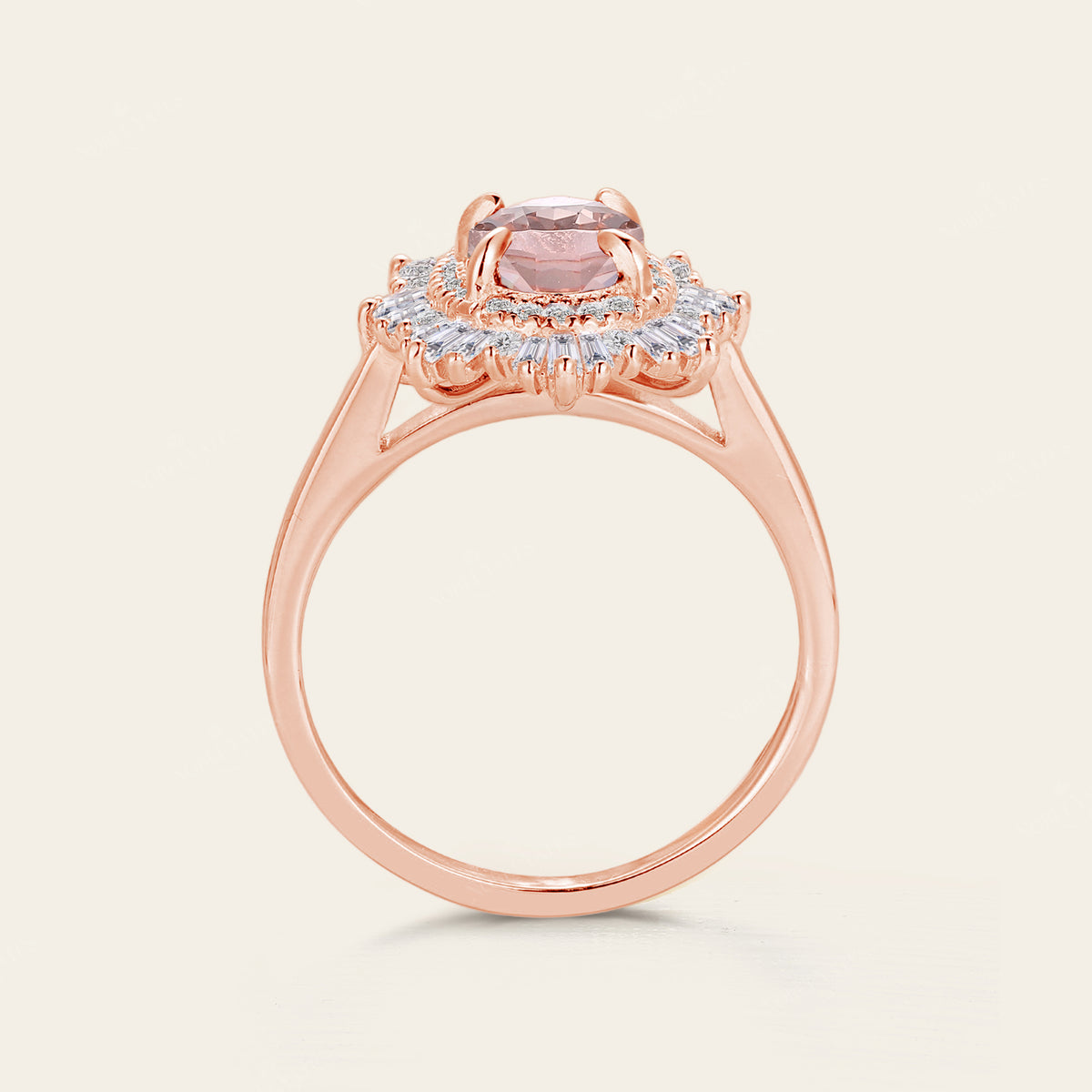 Art deco Oval Pink Morganite Starburst Engagement Ring-Nobel Yates